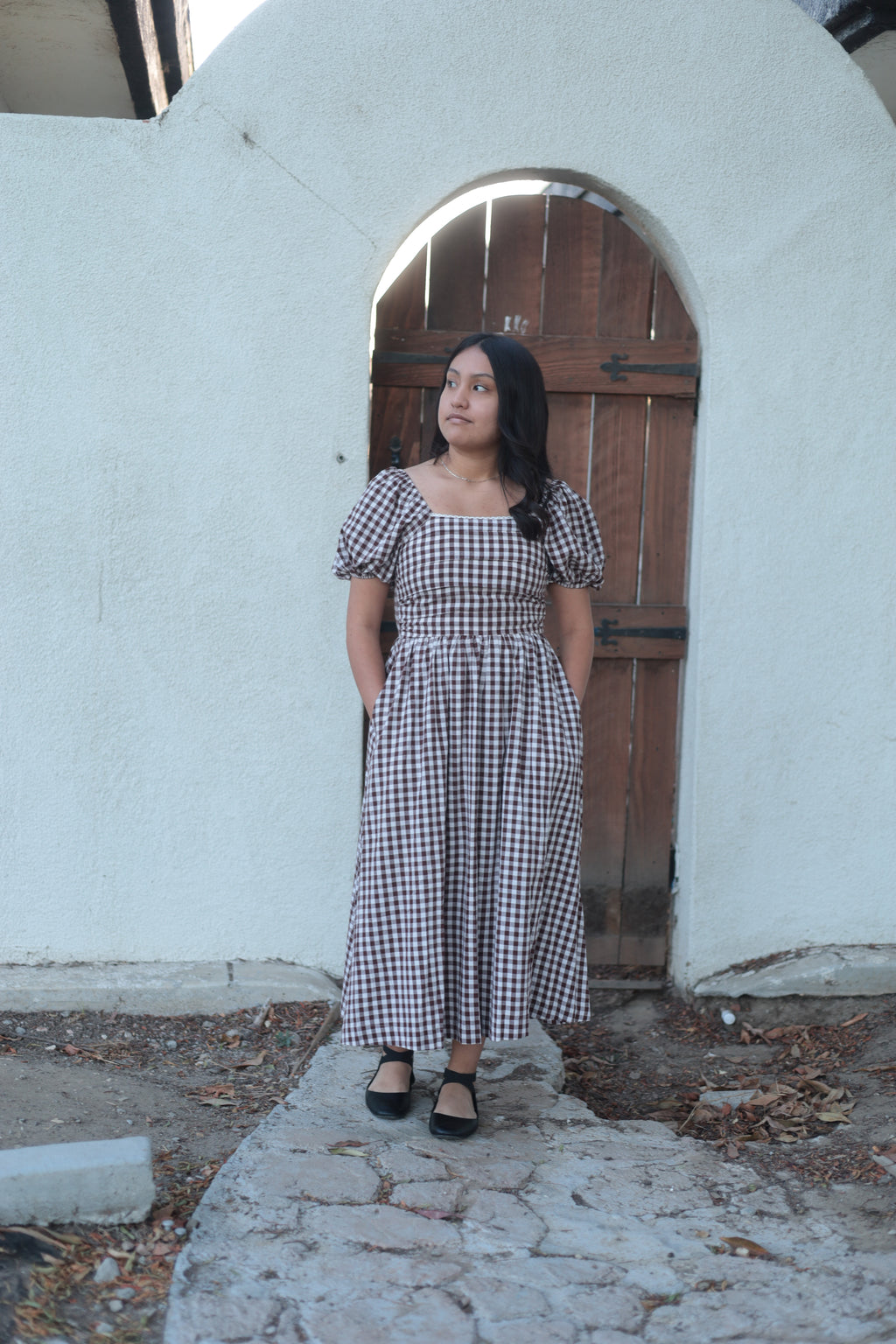 Brown and white gingham