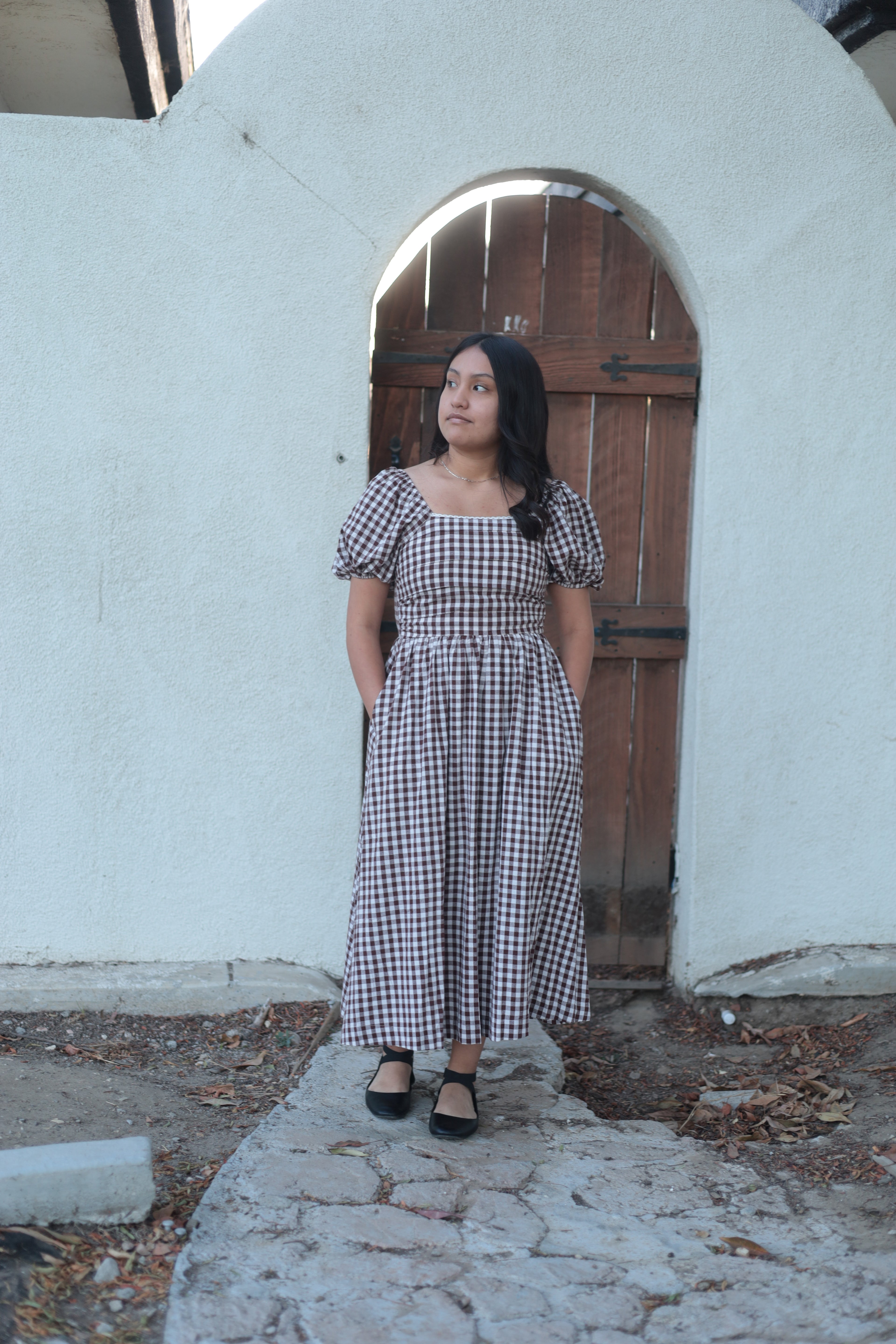 Brown and white gingham