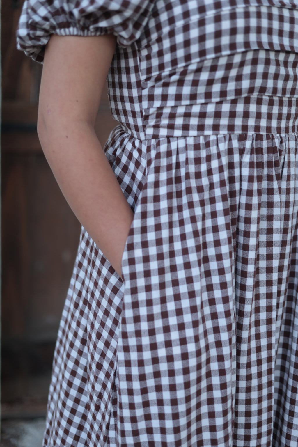 Brown and white gingham