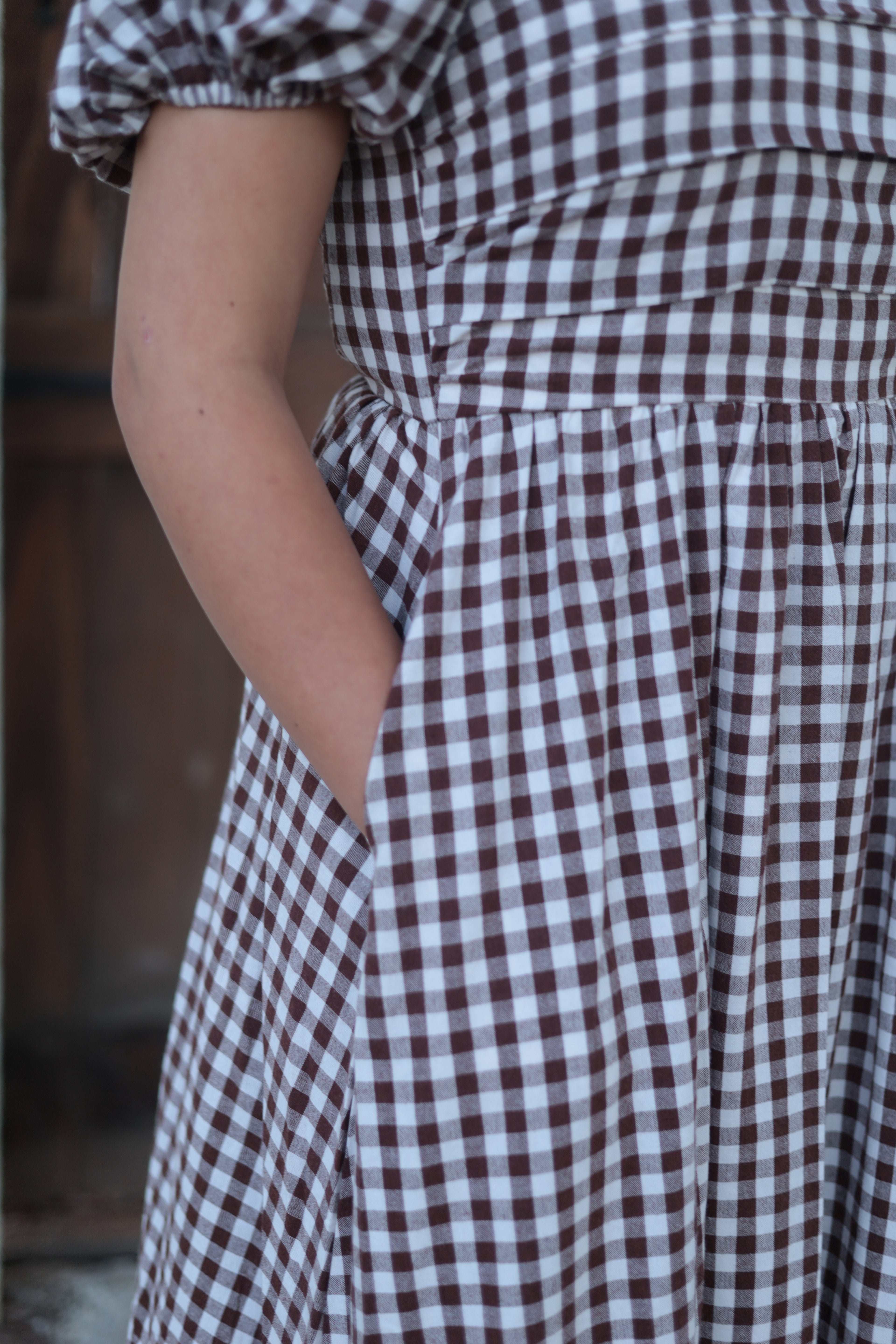 Brown and white gingham