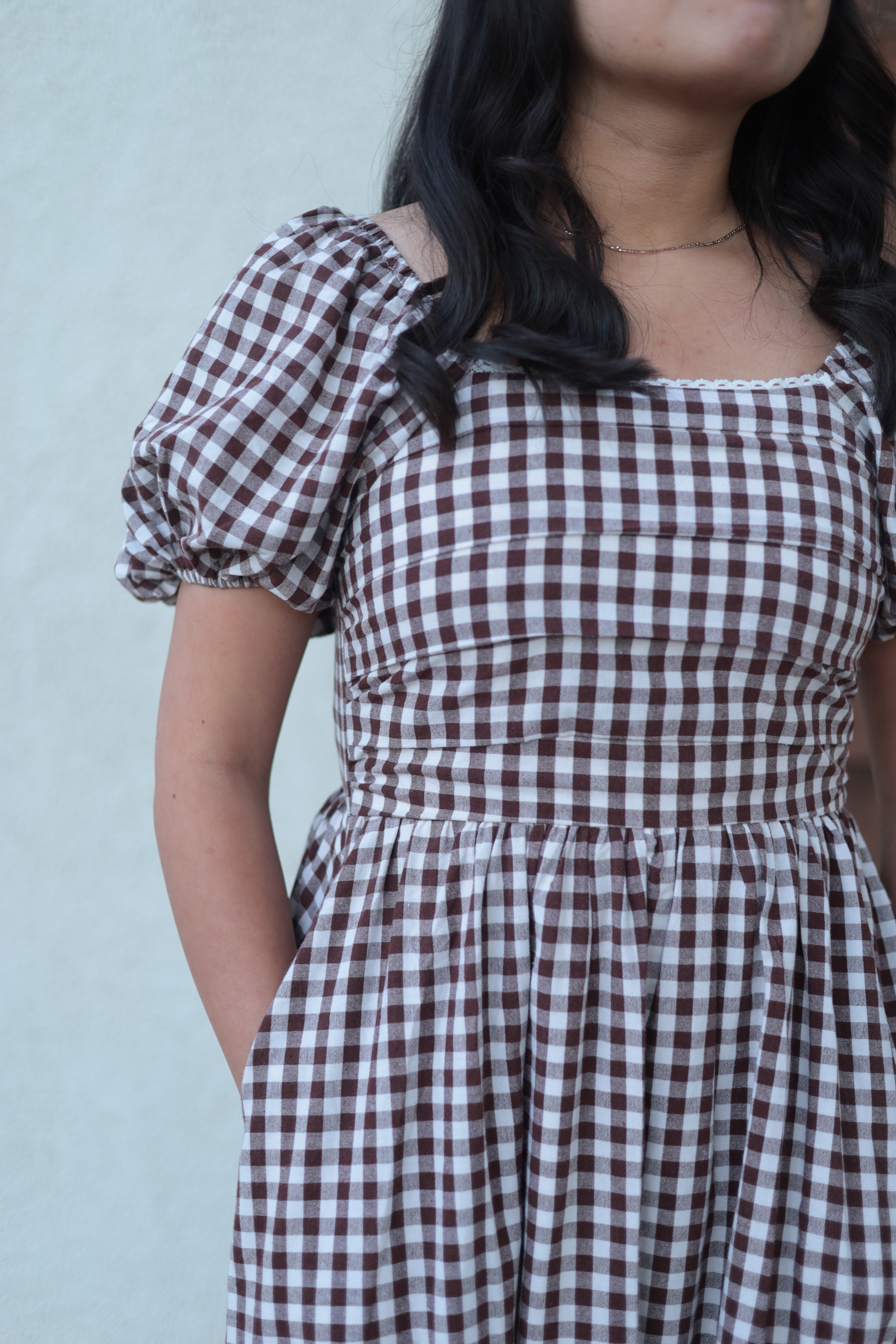 Brown and white gingham