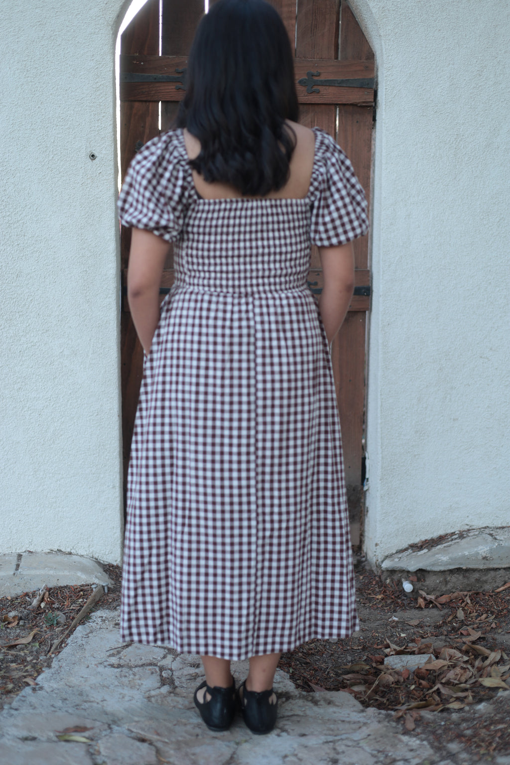Brown and white gingham