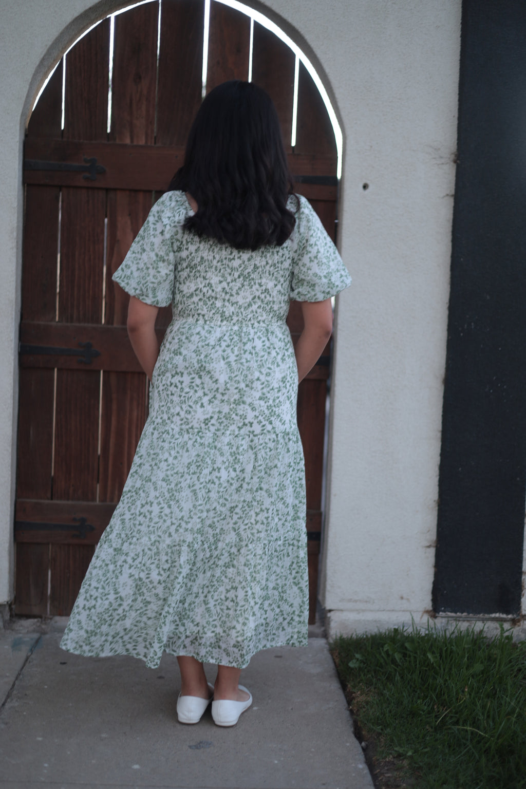 Green Flower MIdi Dress